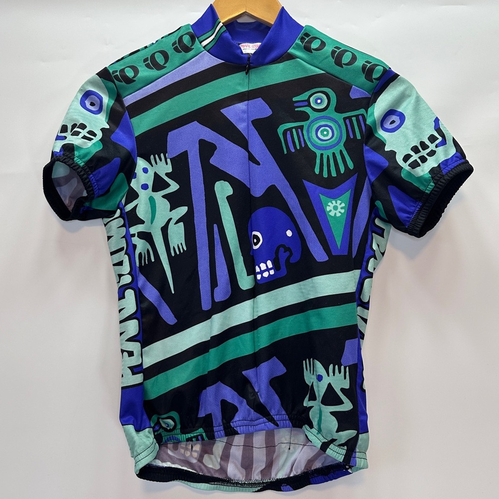 Pearl Izumi Cycling Jersey Shirt XS Purple Teal Black Tribal Native Made in USA